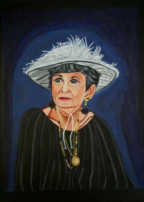 Portrait Greeting Card featuring the painting Rita of Queen Street by Sandra Marie Adams