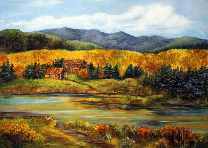Ranch Greeting Card featuring the painting River Ranch by June Hunt