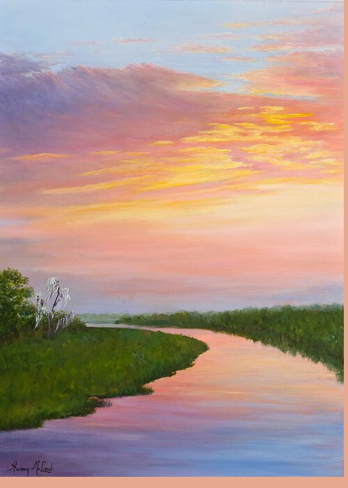 River Sunsets Greeting Card featuring the painting River Sunset by Audrey McLeod
