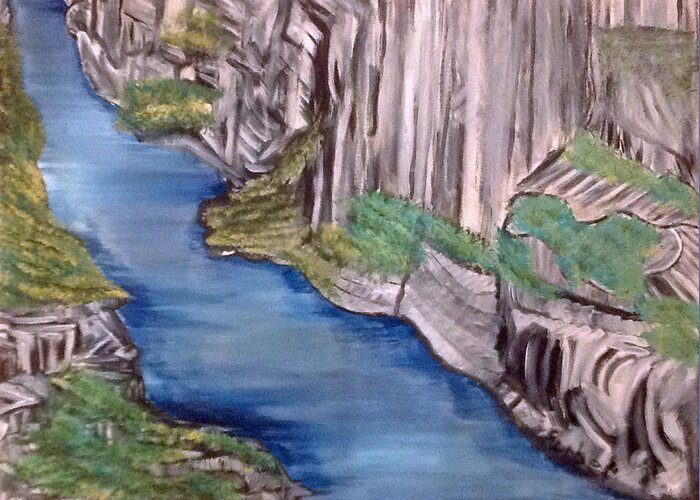 Cliffs Greeting Card featuring the painting River with No End by Suzanne Surber