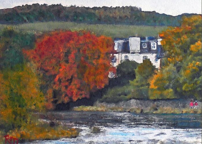 River Greeting Card featuring the painting Riverside House and The Cauld Water Peebles by Richard James Digance