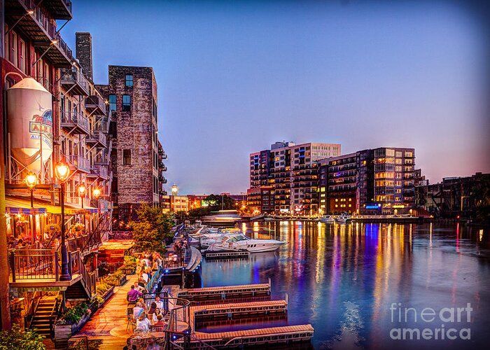Andrew Slater Photography Greeting Card featuring the photograph Riverwalk at Dusk by Andrew Slater