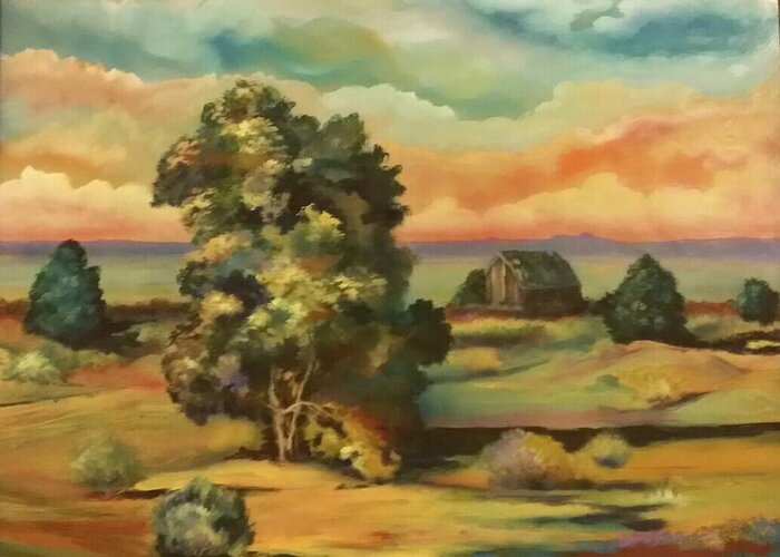 Landscape Greeting Card featuring the painting Road to the old shed by Kendra Sorum