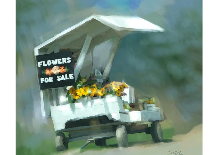 Roadside Stand Greeting Card featuring the painting Roadside Flower Stand by Bob Salo
