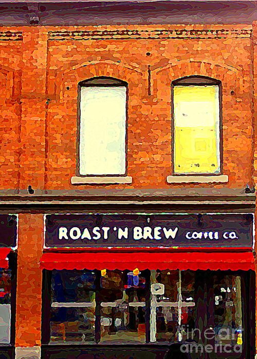 Ottawa Greeting Card featuring the painting Roast N Brew Coffee Shop Restaurant The Glebe Storefronts Old Ottawa South Paintings C Spandau by Carole Spandau