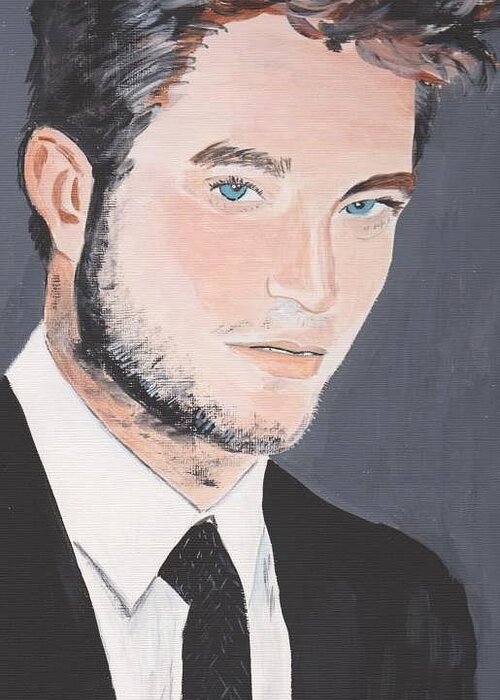 Robert Pattinson Famous Faces Filmstar Actor Films Paintings Acrylic Greeting Card featuring the painting Robert Pattinson 141a by Audrey Pollitt