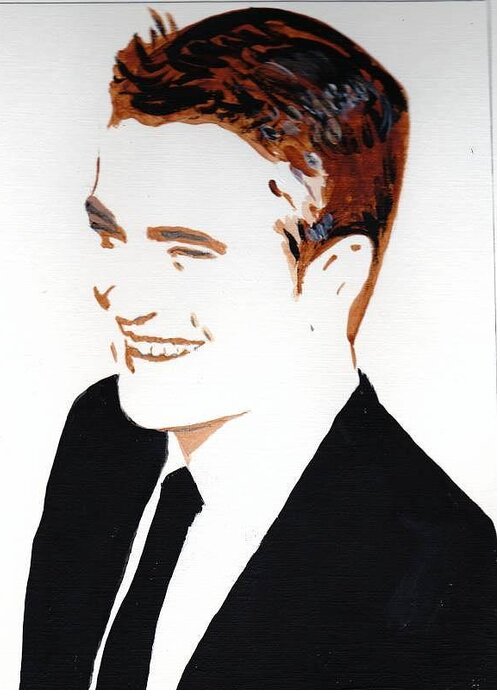 Robert Pattinson Filmstar Actor Movies Famous Faces People Painting Acrylic Greeting Card featuring the painting Robert Pattinson 87 by Audrey Pollitt