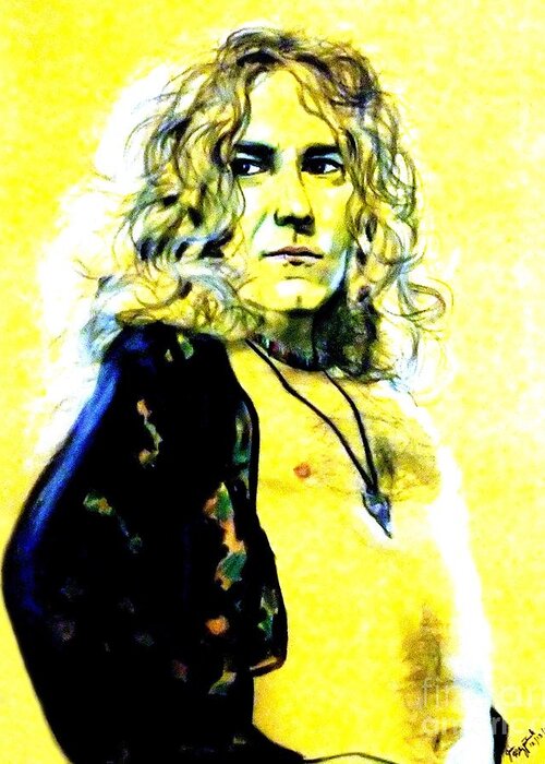 Robert Plant Greeting Card featuring the drawing Robert Plant of Led Zeppelin  by Jim Fitzpatrick