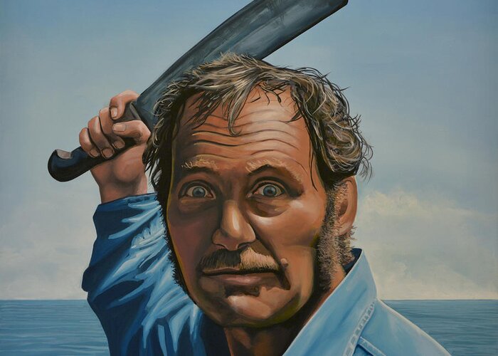 Robert Shaw Greeting Card featuring the painting Robert Shaw in Jaws by Paul Meijering