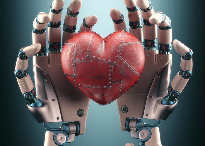 Illustrazione Biglietto d'auguri con la fotografia Robotic Hands Holding Heart di Ktsdesign