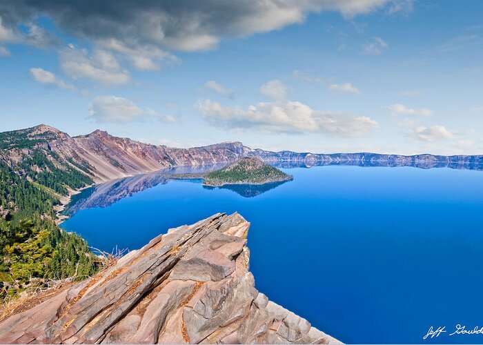 Awe Greeting Card featuring the photograph Rock Outcrop Overlooking Crater Lake by Jeff Goulden