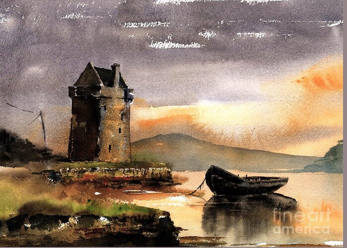 Vall Byrne Greeting Card featuring the painting Rockfleet Castle in Mayo by Val Byrne