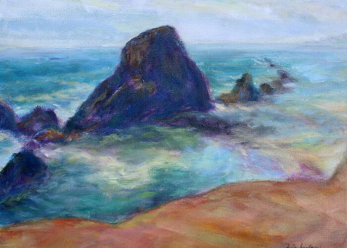 Seascape Greeting Card featuring the painting Rocks Heading North - Scenic Landscape Seascape Painting by Quin Sweetman
