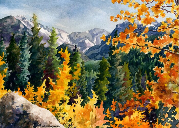 Autumn Trees Painting Greeting Card featuring the painting Rocky Mountain National Park by Anne Gifford