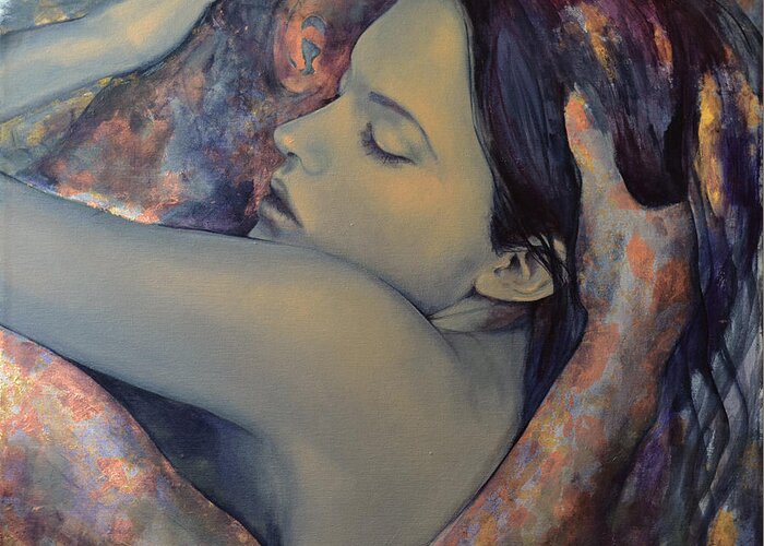 Fantasy Greeting Card featuring the painting Romance with a Chimera by Dorina Costras