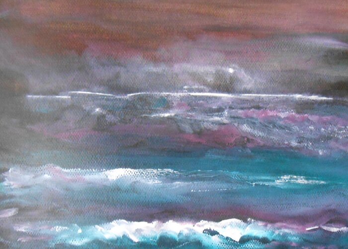 Seascape Greeting Card featuring the painting Romancing The Moon by Jane See