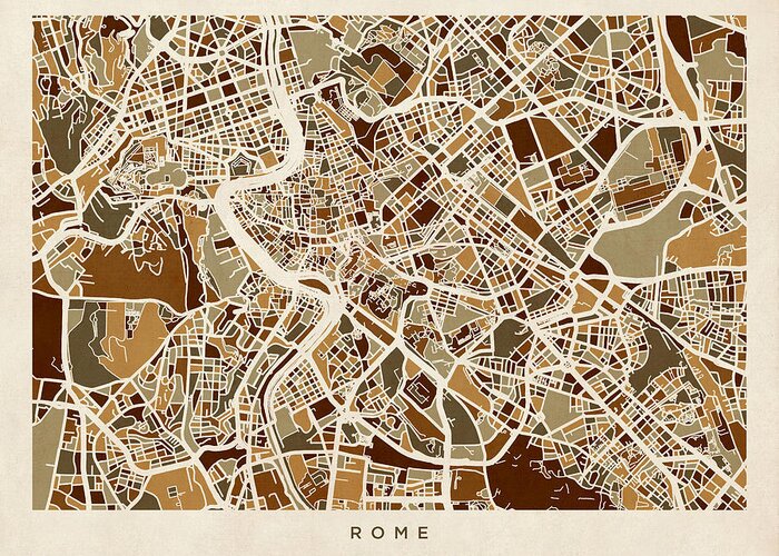 Rome Greeting Card featuring the digital art Rome Italy Street Map by Michael Tompsett