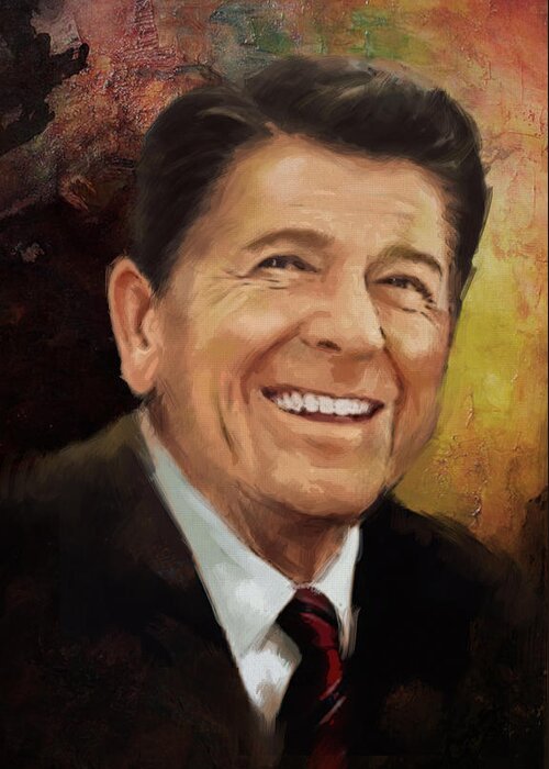 Rancho Del Cielo Greeting Card featuring the painting Ronald Reagan Portrait 8 by Corporate Art Task Force