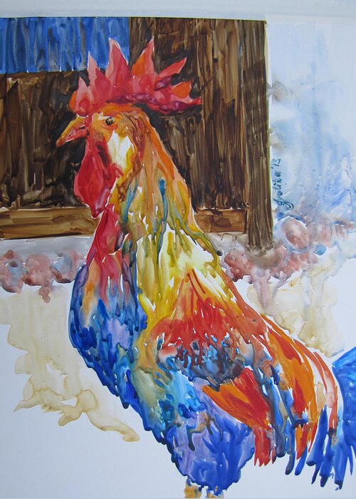 Rooster Greeting Card featuring the painting Rooster by Jyotika Shroff