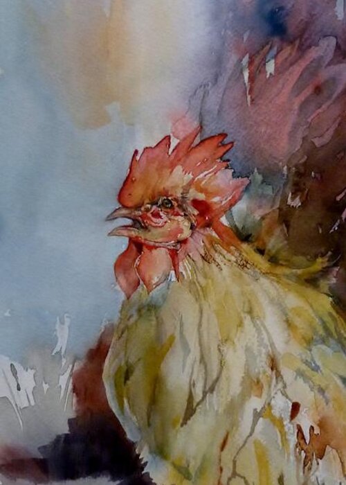 Hortensia Greeting Card featuring the painting Rooster Number 2 by Donna Acheson-Juillet