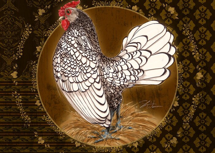 Rooster Greeting Card featuring the mixed media Rooster Silver by Shari Warren