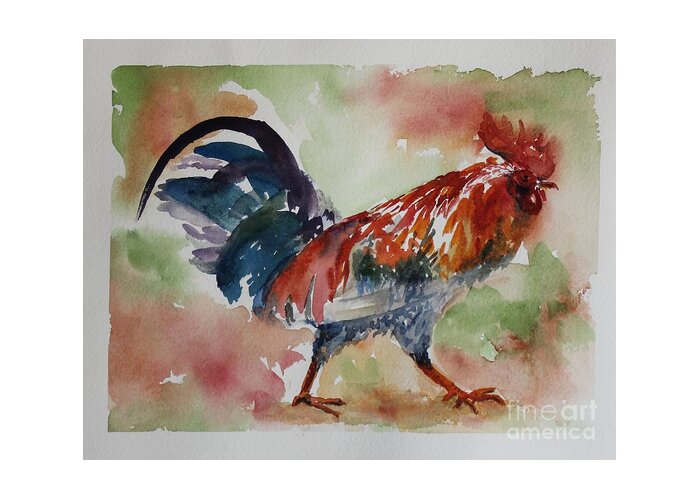 Rooster Greeting Card featuring the painting Rooster by Wendy Ray