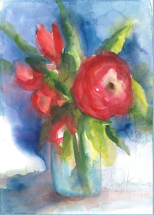 Wine Greeting Card featuring the painting Rose Blooming by Sherry Harradence