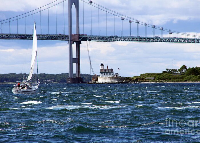 Newport Greeting Card featuring the photograph Rose island Light by Butch Lombardi
