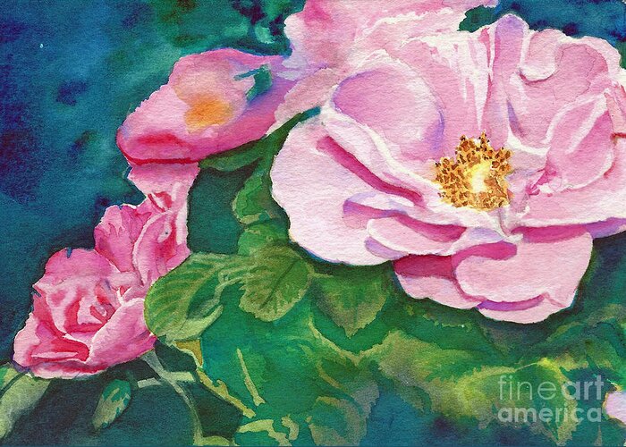 Rose Ladder Greeting Card featuring the painting Rose Ladder by Daniela Easter