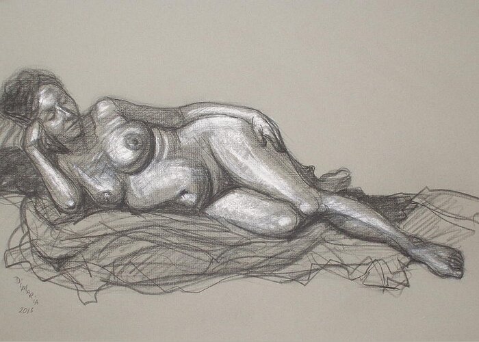 Realism Greeting Card featuring the drawing Rosemary Reclining #1 by Donelli DiMaria