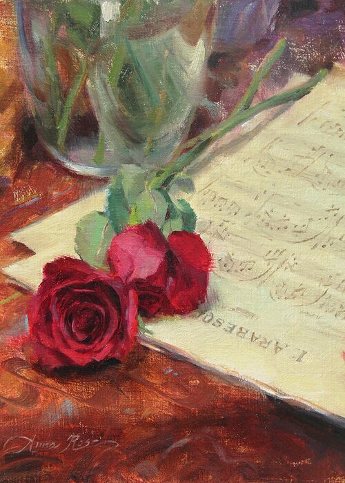 Roses Greeting Card featuring the painting Roses and Debussy by Anna Rose Bain