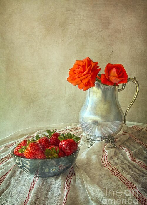 Roses And Strawberries Greeting Card featuring the photograph Roses And Strawberries by Elena Nosyreva