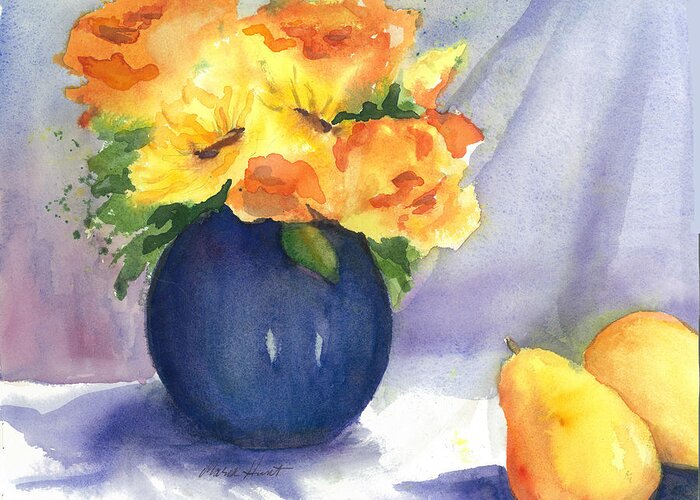 Sunflowers And Roses Greeting Card featuring the painting Roses and Sunflowers by Maria Hunt