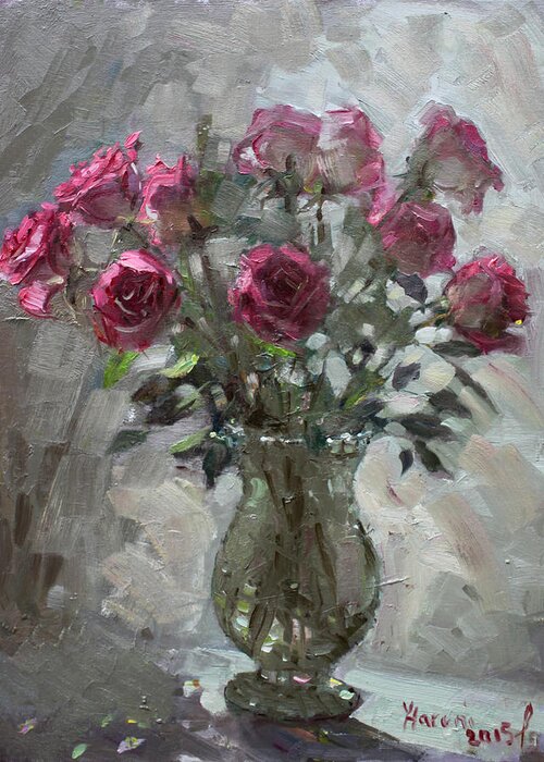 Roses Greeting Card featuring the painting Roses for Viola by Ylli Haruni