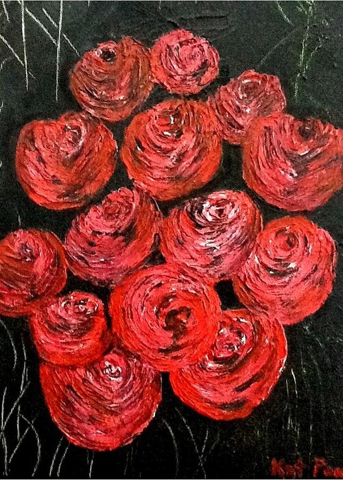 Roses Greeting Card featuring the painting Roses by Kat Poon