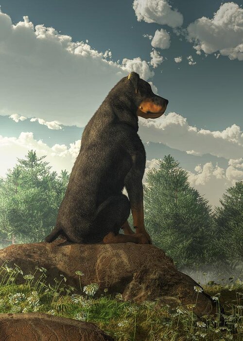 Rottweiler Greeting Card featuring the digital art Rottweiler by Daniel Eskridge