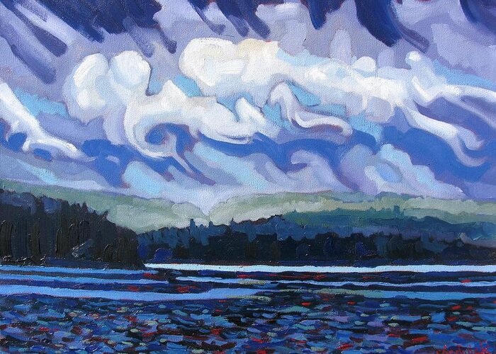 Chadwick Greeting Card featuring the painting Round Lake Thunderstorm by Phil Chadwick