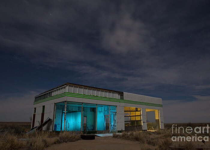 Light Painting Greeting Card featuring the photograph Route 66 Full Service by Keith Kapple