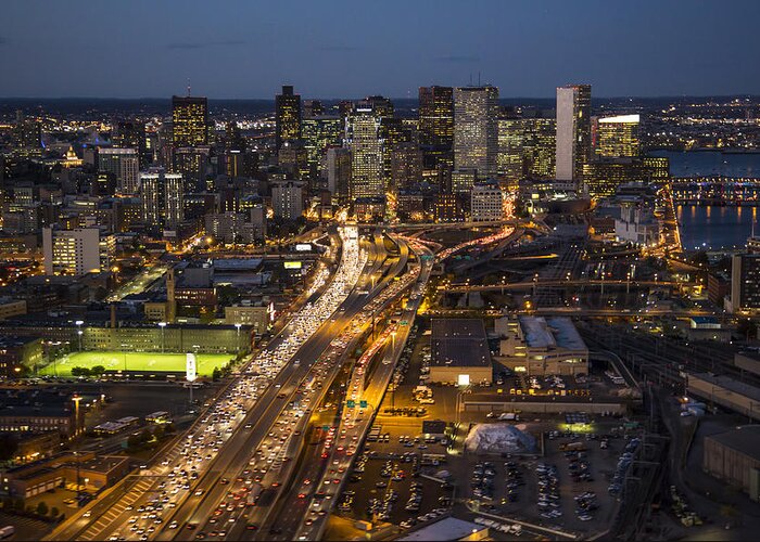 2013 Greeting Card featuring the photograph Route 93 into Boston at Night. by Dave Cleaveland