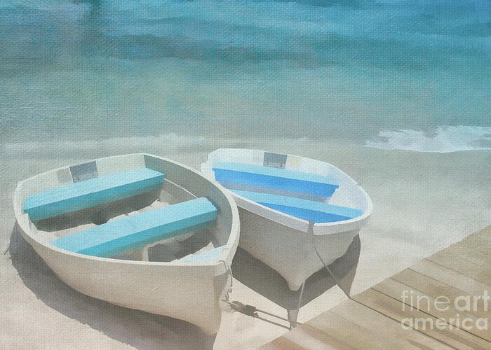 Rowboats Greeting Card featuring the digital art Rowboat Blues by Jayne Carney