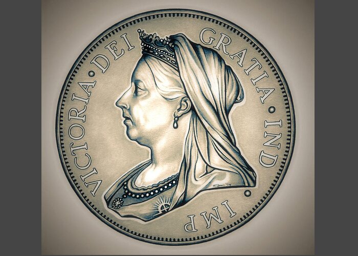 Coin Greeting Card featuring the drawing Royal Queen Victoria by Fred Larucci