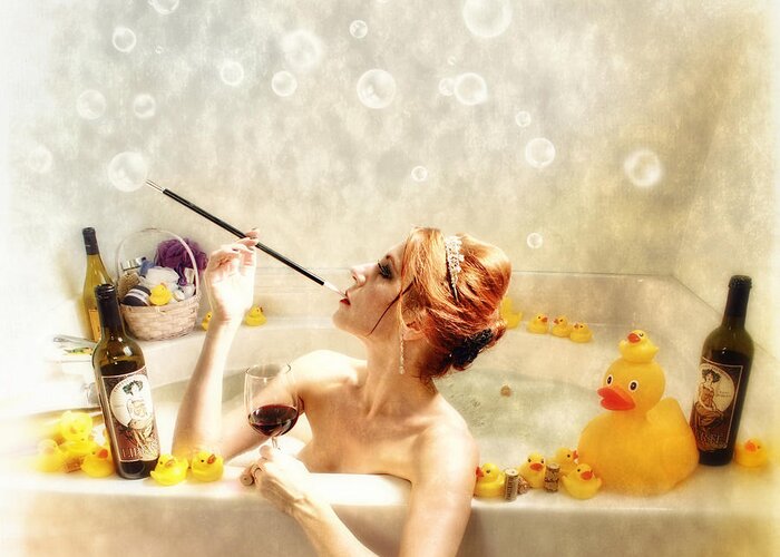 Bath Time Greeting Card featuring the photograph RubaDubDub by Spokenin RED
