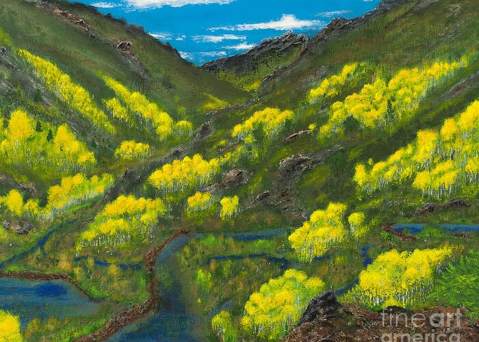 Aspen Trees Greeting Card featuring the painting Ruby Mountain Aspen by L J Oakes