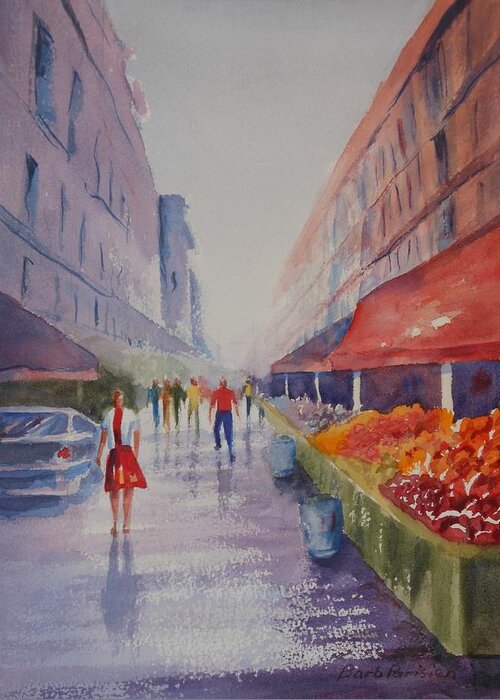 Rue Cler Greeting Card featuring the painting Rue Cler Morning by Barbara Parisien