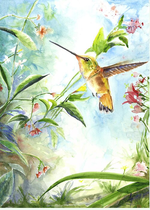 Bird Greeting Card featuring the painting Rufus Paradise by Arthur Fix