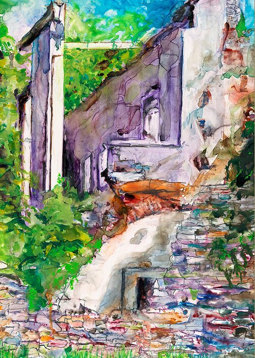 Landscape Greeting Card featuring the painting Ruins in Charlotte Amalie by Gary DeBroekert