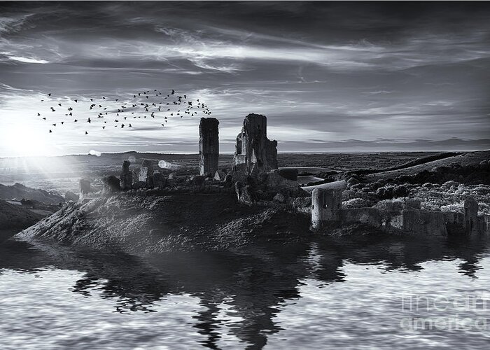 Landscape Greeting Card featuring the photograph Ruins on the water landscape by Simon Bratt