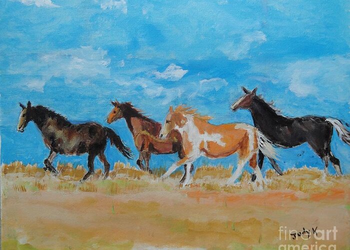 Wild Horses Greeting Card featuring the painting Running WIld by Judy Kay