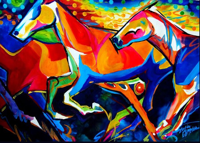 Horses Greeting Card featuring the painting Running Wild by Lelia DeMello
