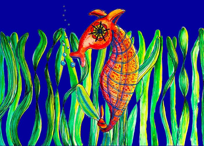 Seahorse Greeting Card featuring the painting Rupert The Seahorse by Kelly Smith